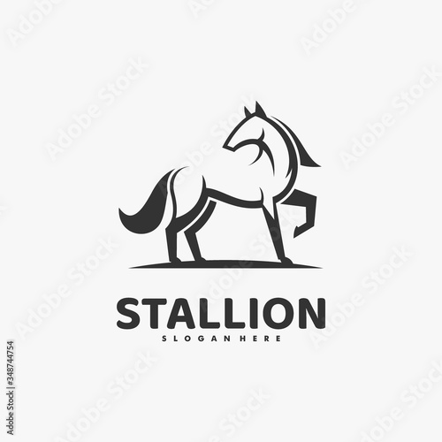 Vector Logo Illustration Stallion Flying Line Art Style.