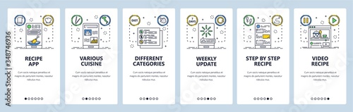 Cuisine website and mobile app onboarding screens vector template