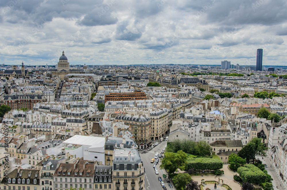 View from the towers of Notre Dame Cathedral, Paris, France.