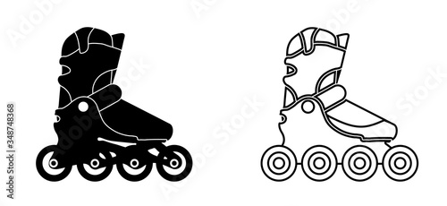 Roller skates icons in linear style. Black-white vector