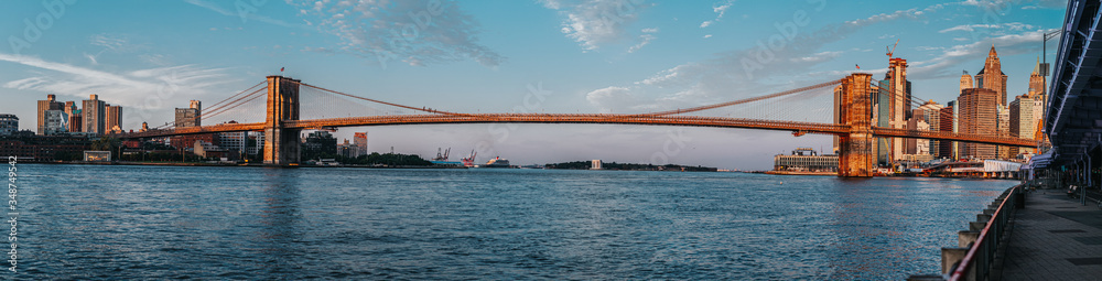 Panoramic view of Brooklyn Bridge from Manhattan NYC