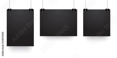 Black sheets hanging on threads. Vector illustration. Stock Photo.