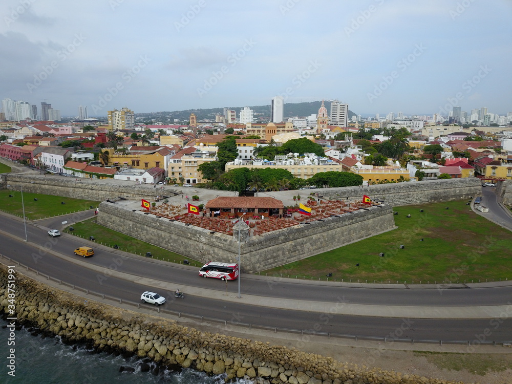 Aerial view from outside the walled city of cartagena