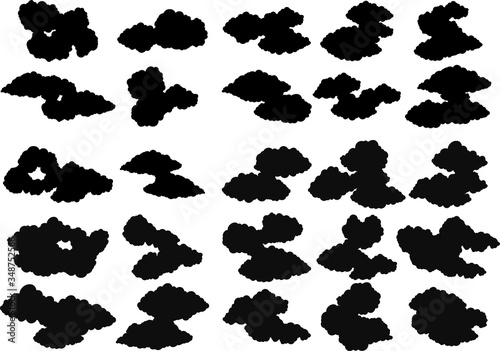 Monochrome Japanese clouds connected to each other set