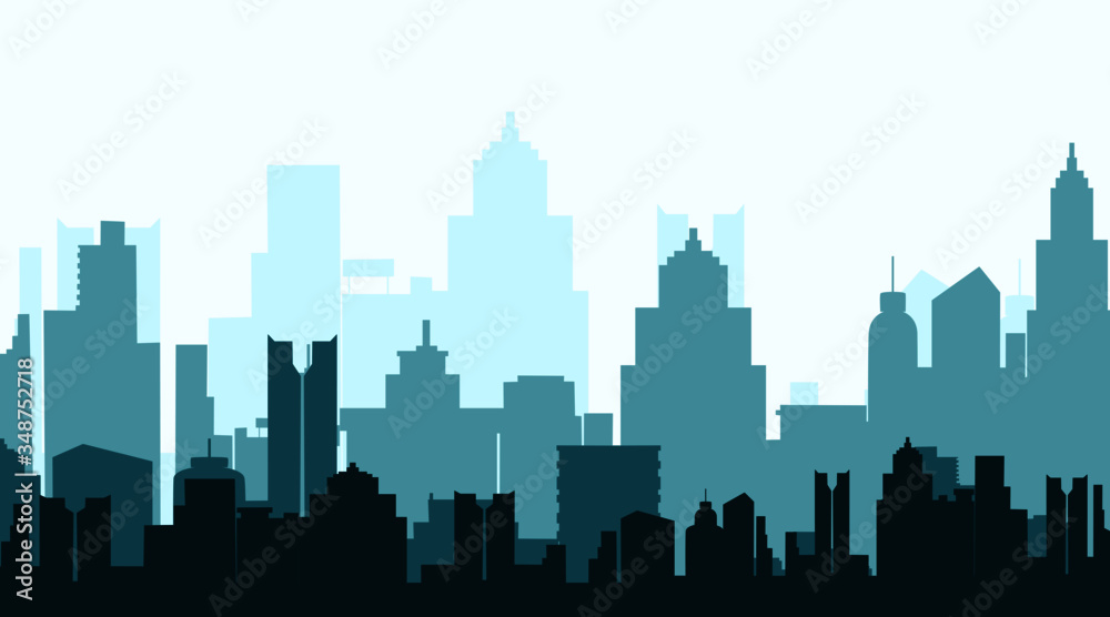 Vector Modern City Skyline Silhouette Background.Green Tone