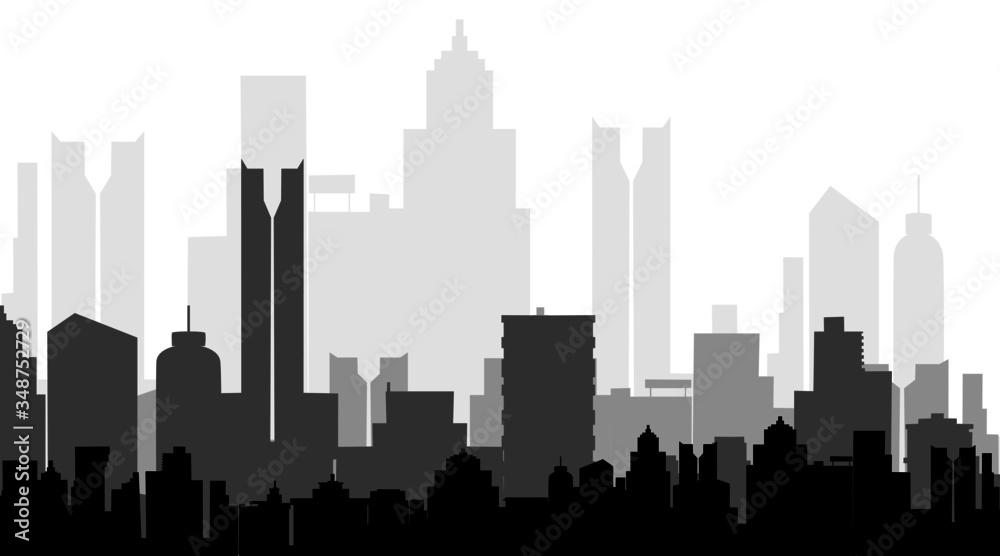 Vector Modern City Skyline Silhouette Background.black Tone