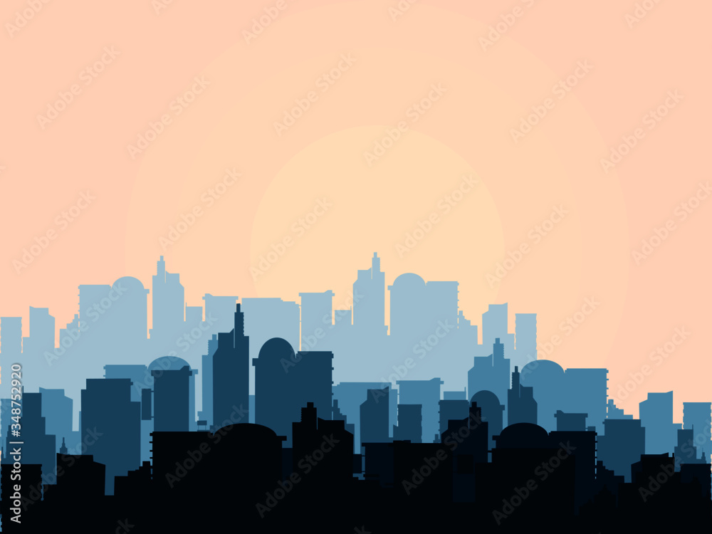 Silhouette of the city.Modern landscape banner city view in flat style Vector illustration