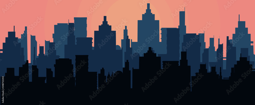 Buildings silhouette.Landscape.City background.Modern city landscape