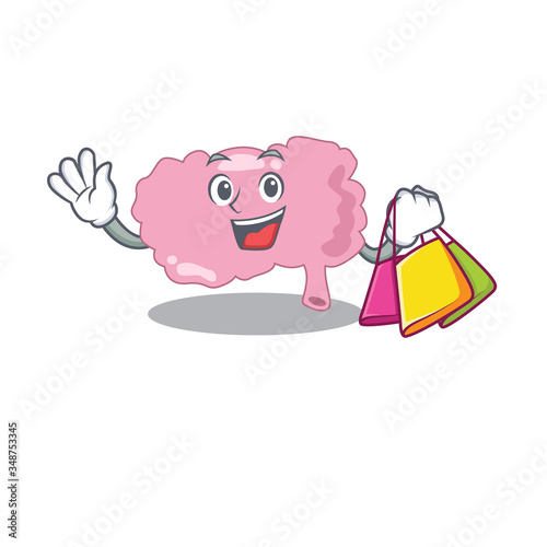 wealthy brain cartoon character with shopping bags
