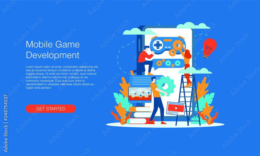 Mobile game development vector illustration concept template background isolated can be use for presentation web banner UI UX landing page Mobile game development vector illustration concept template background isolated can be use for presentation web banner UI UX landing page