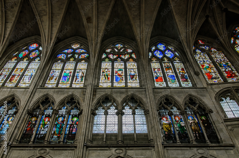 Interior of the Church of Saint Severin, Paris, France.