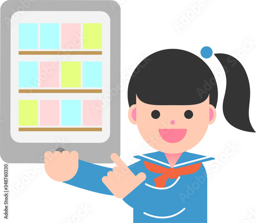 タブレット端末で電子書籍を読む笑顔の女子学生	