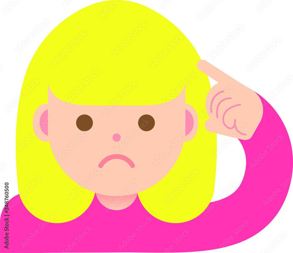 金髪女性の考えるポーズのイラスト 金髪女性の考えるポーズのイラスト