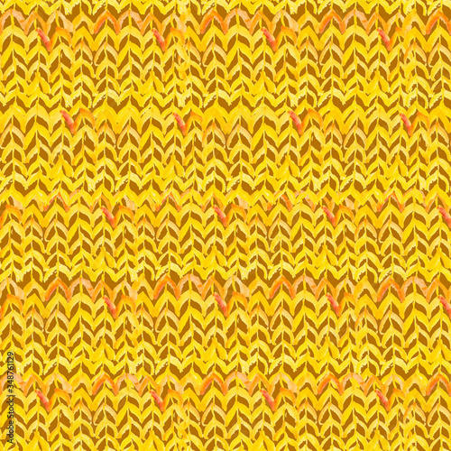  Yellow background, knitted texture, painted in watercolor. Canvas texture, plexus of threads.