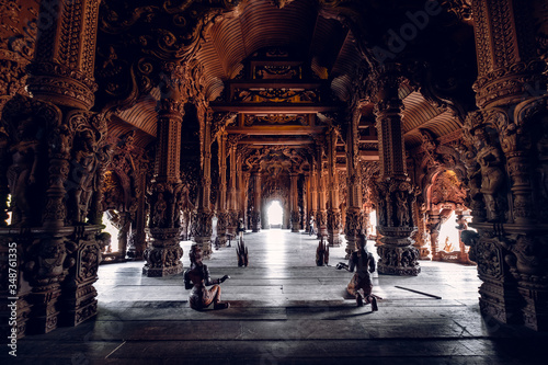 Thailand, Pattaya December 2019 Fragment of the Temple of truth in Pattaya. A huge wooden temple with carved decorations. Buddhist temple. Religious building in Pattaya Tourist attraction of Thailand