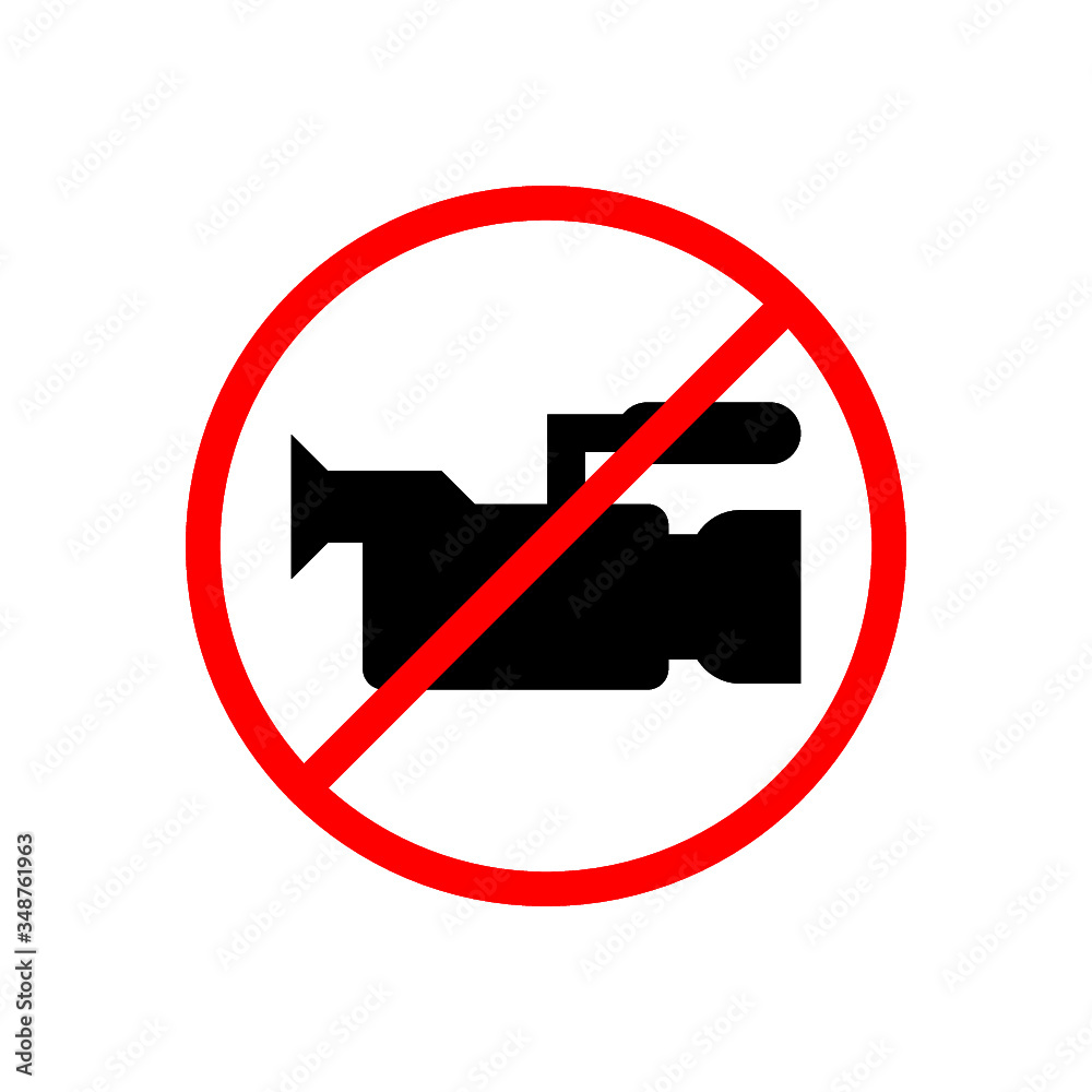No recording red prohibition sign. No video sign. No video camera allowed. No recording red prohibition sign. No video sign. No video camera allowed.