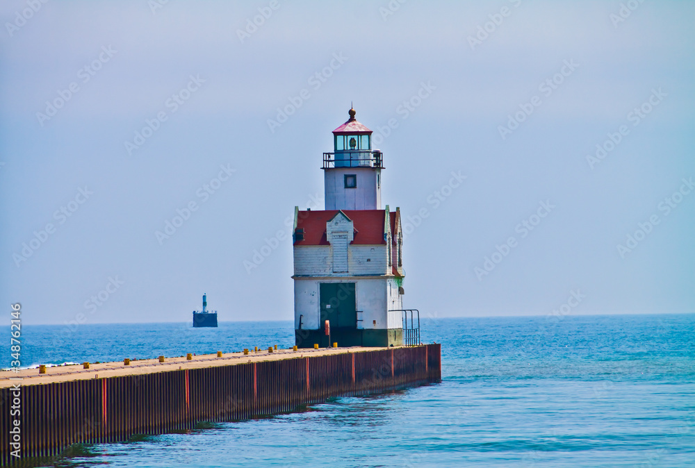 The Kewaunee Pierhead Lighthouse and Shoal Marker On Lake Michigan, Kewaunee, Wisconsin, USA