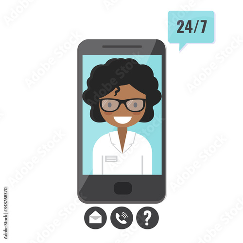 Female therapist on smartphone screen. Doctor consultation service, tele medicine, medical support application