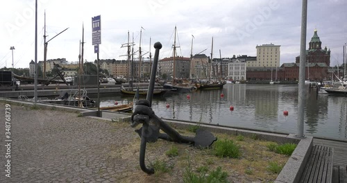 4K Helsinki Baltic Sea Finnish Bay lagoon, buildings and port construction cranes cloudy summer day video in Jatkasaari district in Finland capital, northern Europe photo