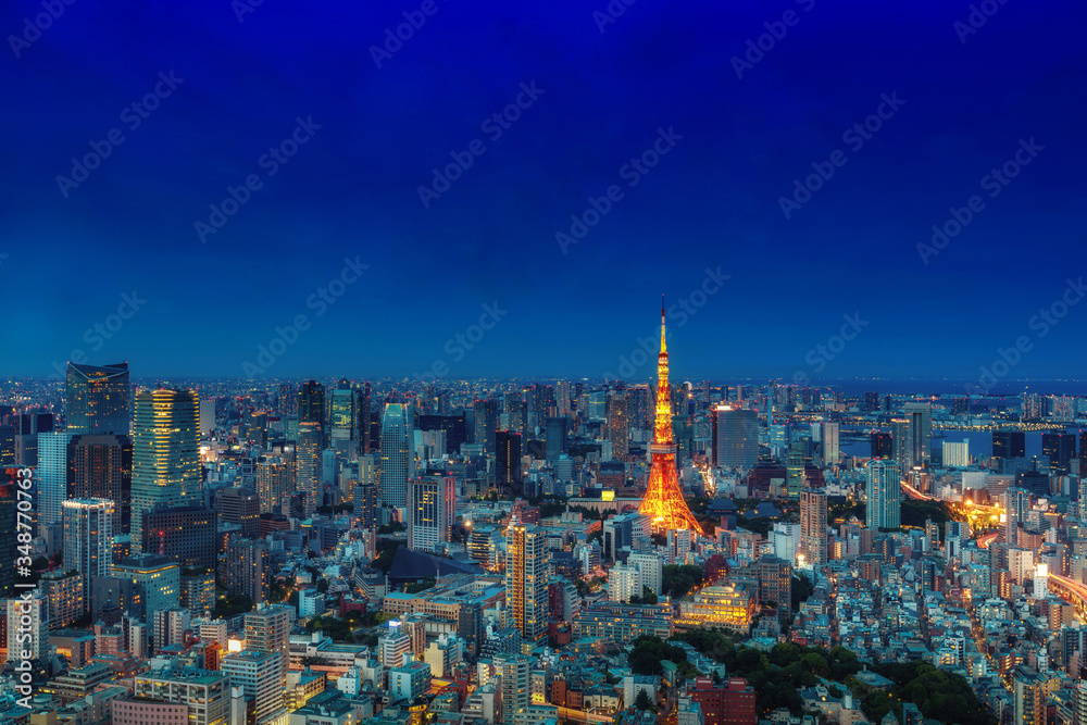 Obraz premium Tokio w nocy widok na wieżę Tokyo, panoramę miasta Tokio, Tokio w Japonii - obraz