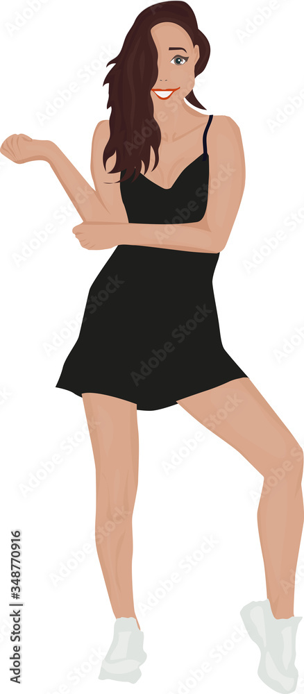 young woman in a black dress and sneakers young woman in a black dress and sneakers