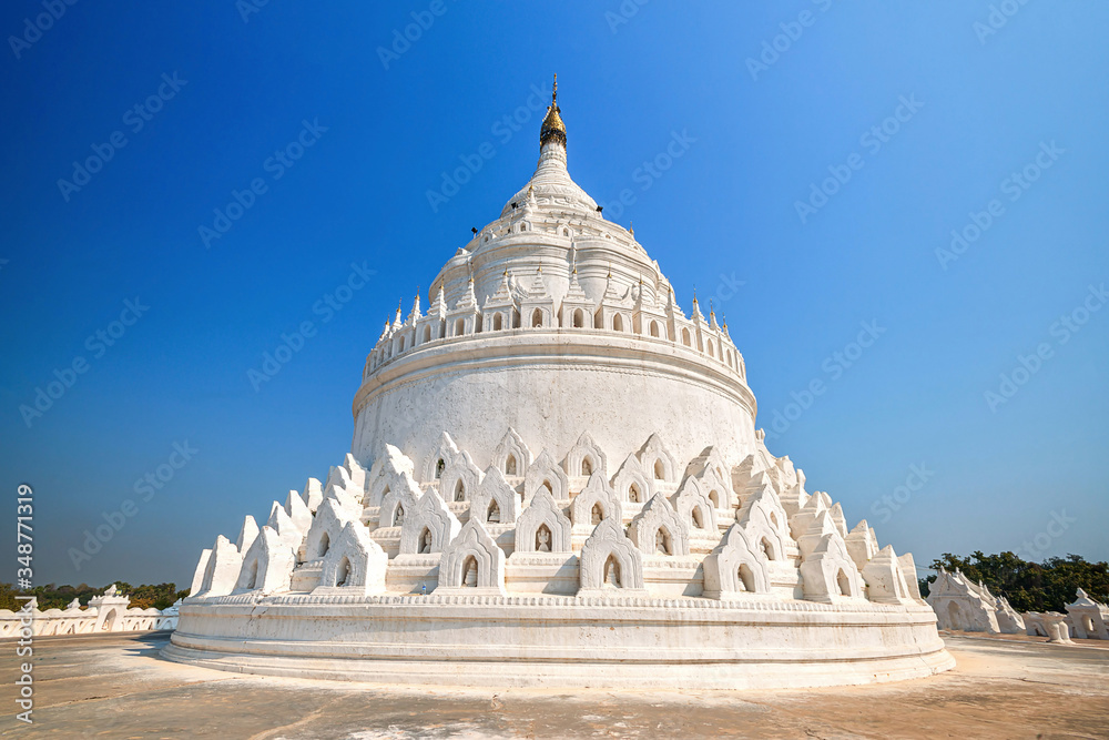 White Hsinbyume Pagoda (Mya Thein Dan pagoda) in Mingun near Mandalay, Myanmar (Burma) on Western bank of Irrawaddy river