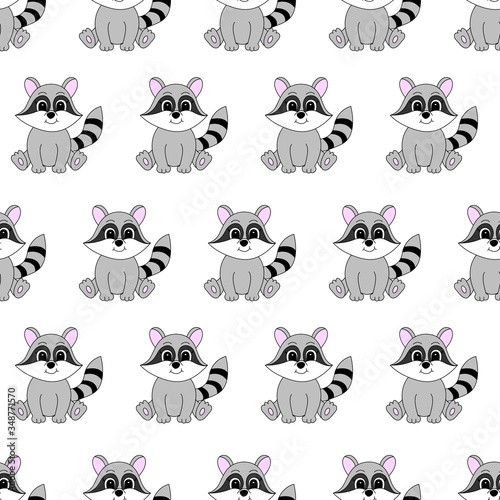 Cartoon cute raccoon. Vector illustration for children. Seamless pattern.