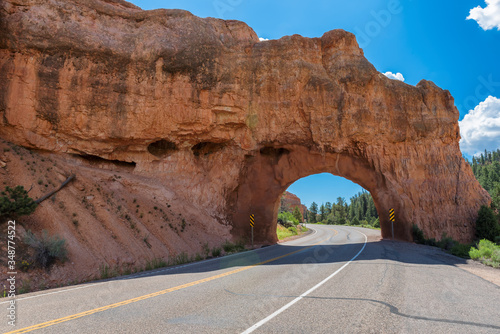 Scenic road trip. Arch on the road to Bryce Canyon National Park, Utah