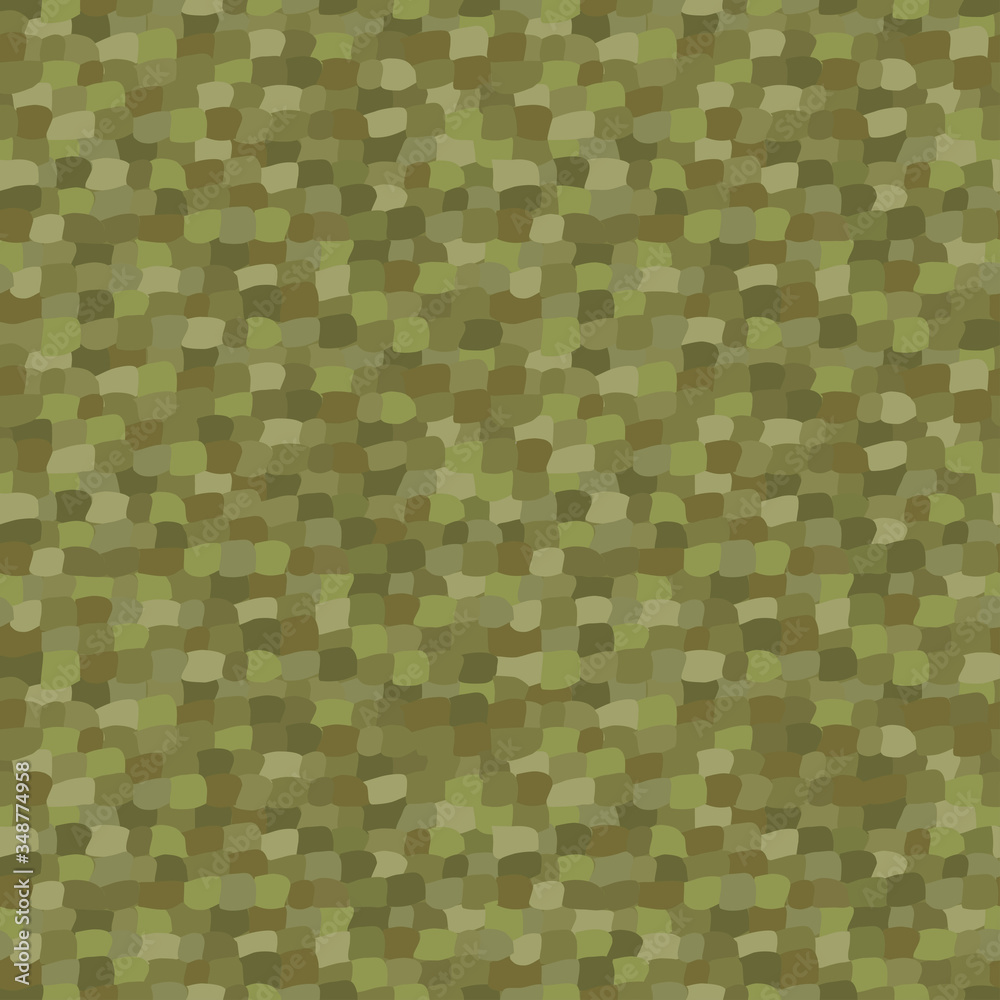 Fototapeta premium Abstract canvas brush stroke wallpaper, seamless texture, green khaki spots camouflage background. Print on fabric, cover or web pattern. Vector illustration