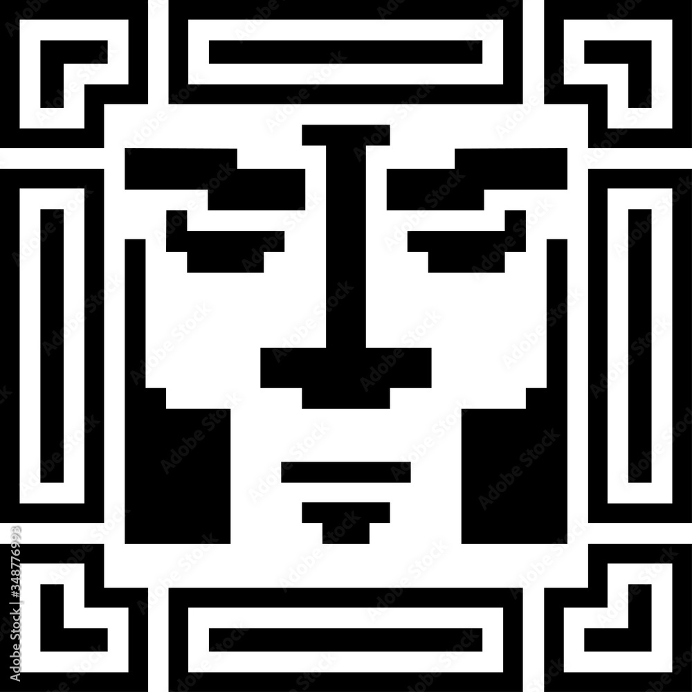 Digital pixel cyber avatar icon. Computer technology, security, hacking. Black and white face person. 8-bit abstract symbol design illustration. Stock vector. Digital pixel cyber avatar icon. Computer technology, security, hacking. Black and white face person. 8-bit abstract symbol design illustration. Stock vector.