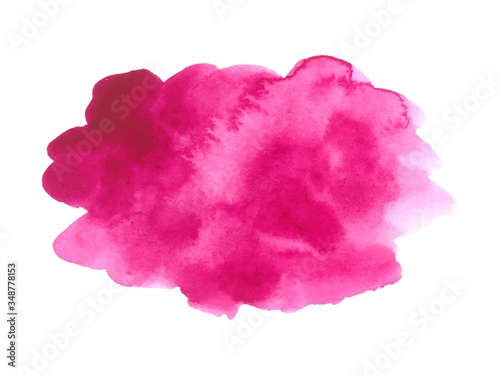 Pink watercolor brush stroke isolated on white background. Blurry paint background. Watercolor trace splash on white paper. Neutral bright paint banner. Copy space. Vector stock Tie dye illustration