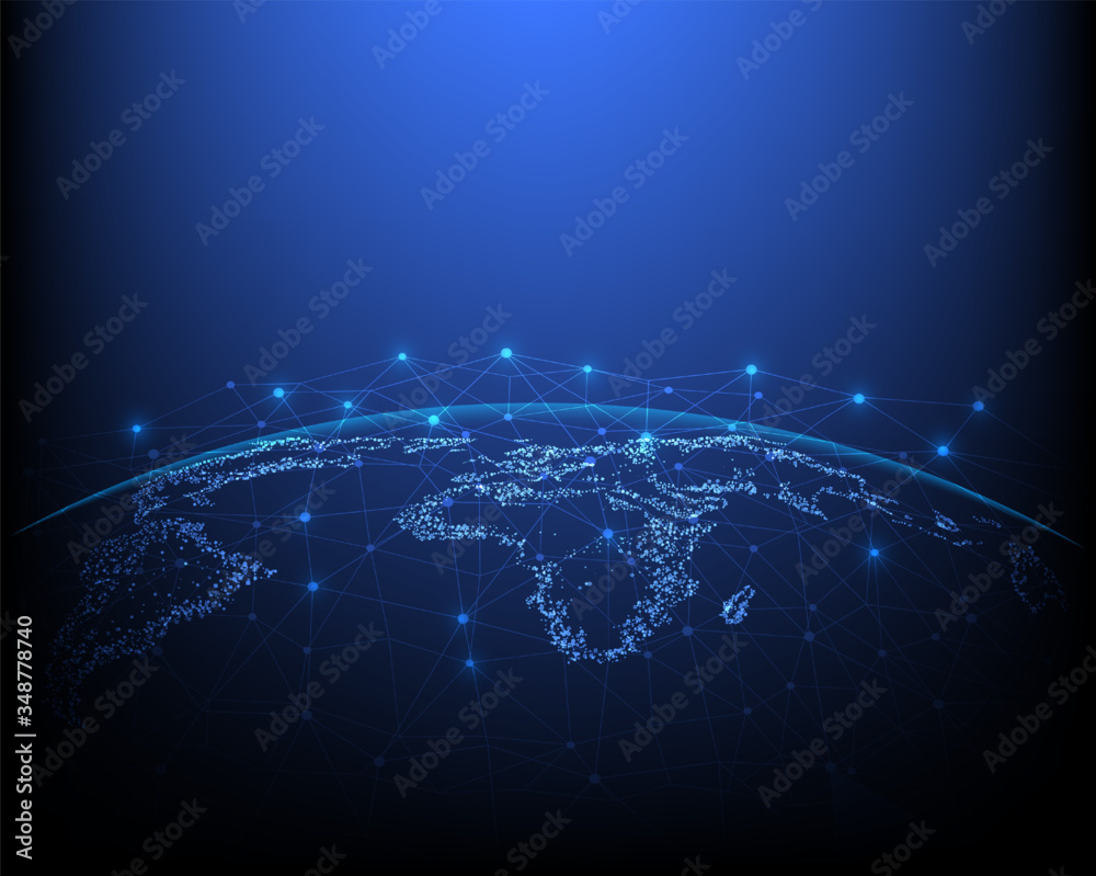Global business network and technology blue background - obrazy, fototapety, plakaty 