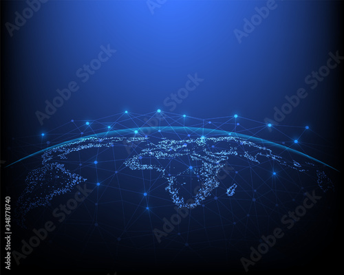 Global business network and technology blue background