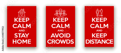Принти на полотні keep calm and stay at home and avoid crowds and keep your distance illustration set banner