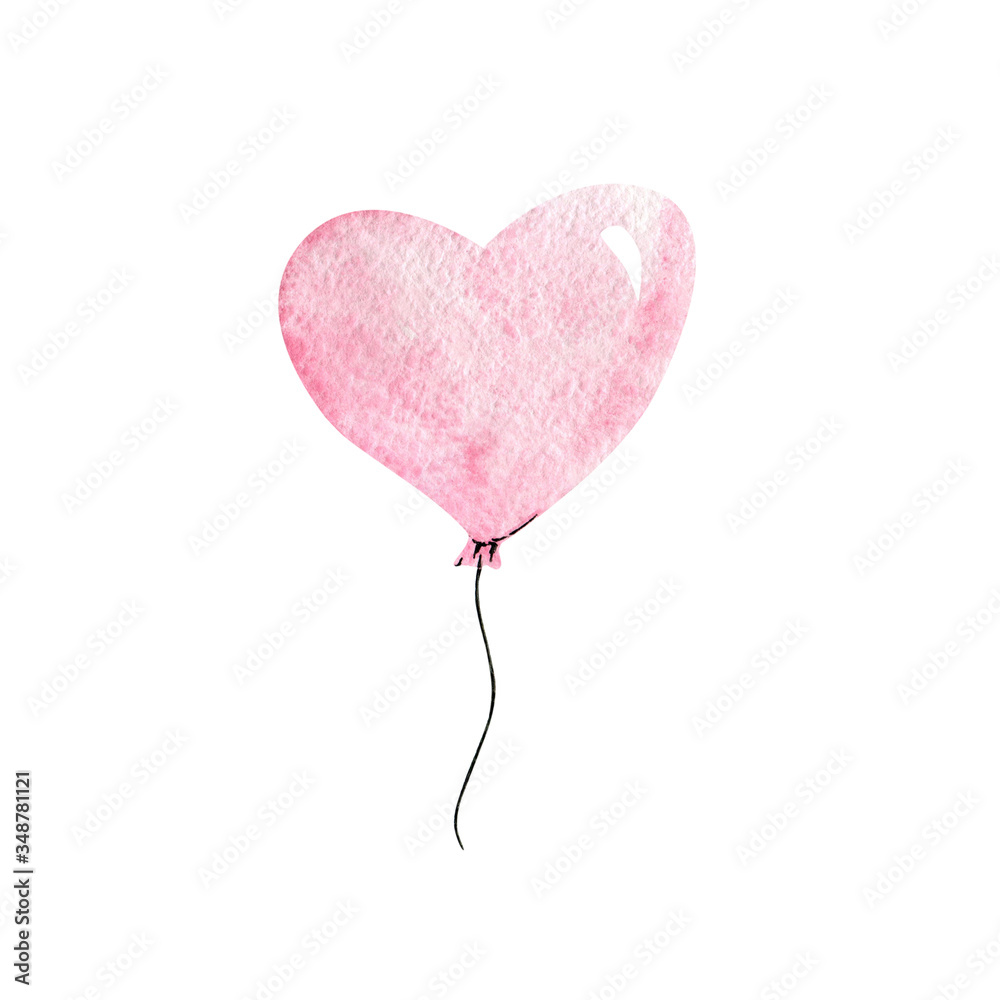 Watercolor pink heart balloon. Illustration isolated on white background. Watercolor pink heart balloon. Illustration isolated on white background.
