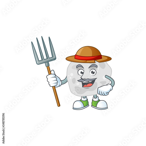 Caricature picture of Farmer fibrobacteres with hat and pitchfork