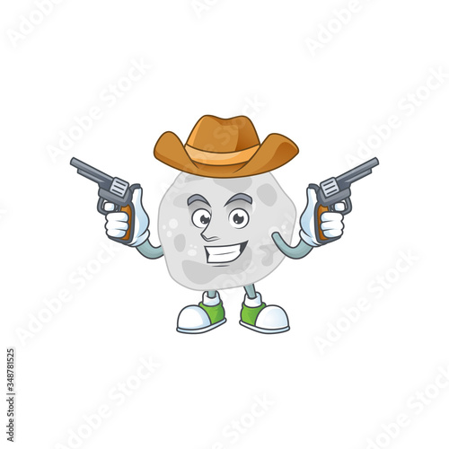 A masculine cowboy cartoon drawing of fibrobacteres holding guns