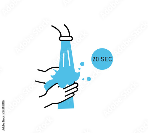 Washing hands with soap. wash hand 20 second icon .Washing hands with soap to prevent virus and bacteria.Vector illustration. Isolated on white background.