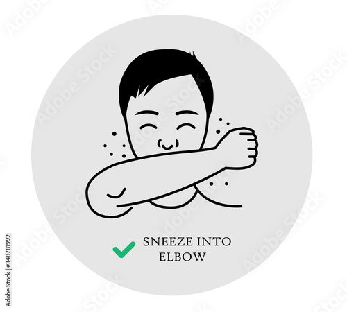 sneeze into elbow icon.Sneeze or Cough into your elbow vector isolate.