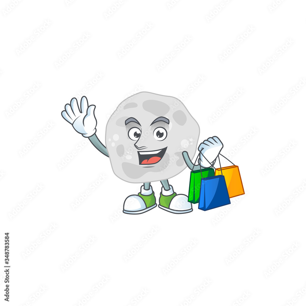 Obraz premium Happy rich fibrobacteres Caricature picture with shopping bags