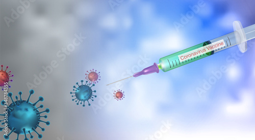 Vaccination against coronavirus covid-19, the syringe with the vaccine is about to be injected into the virus. To solve the virus that is spreading around the world.