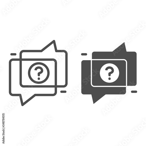 Two dialogue bubble with question line and solid icon. Customer service chat symbol, outline style pictogram on white background. Social network communication sign for mobile concept and web design.