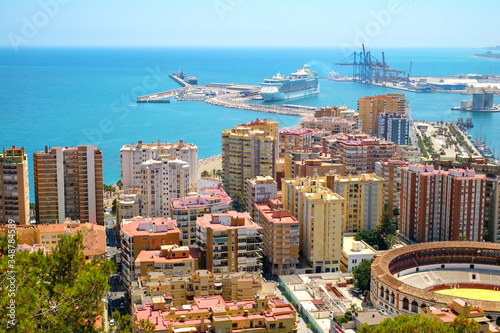 Panoramic view of the Malaga port, Costa del Sol, Malaga Province, Andalucia, Spain