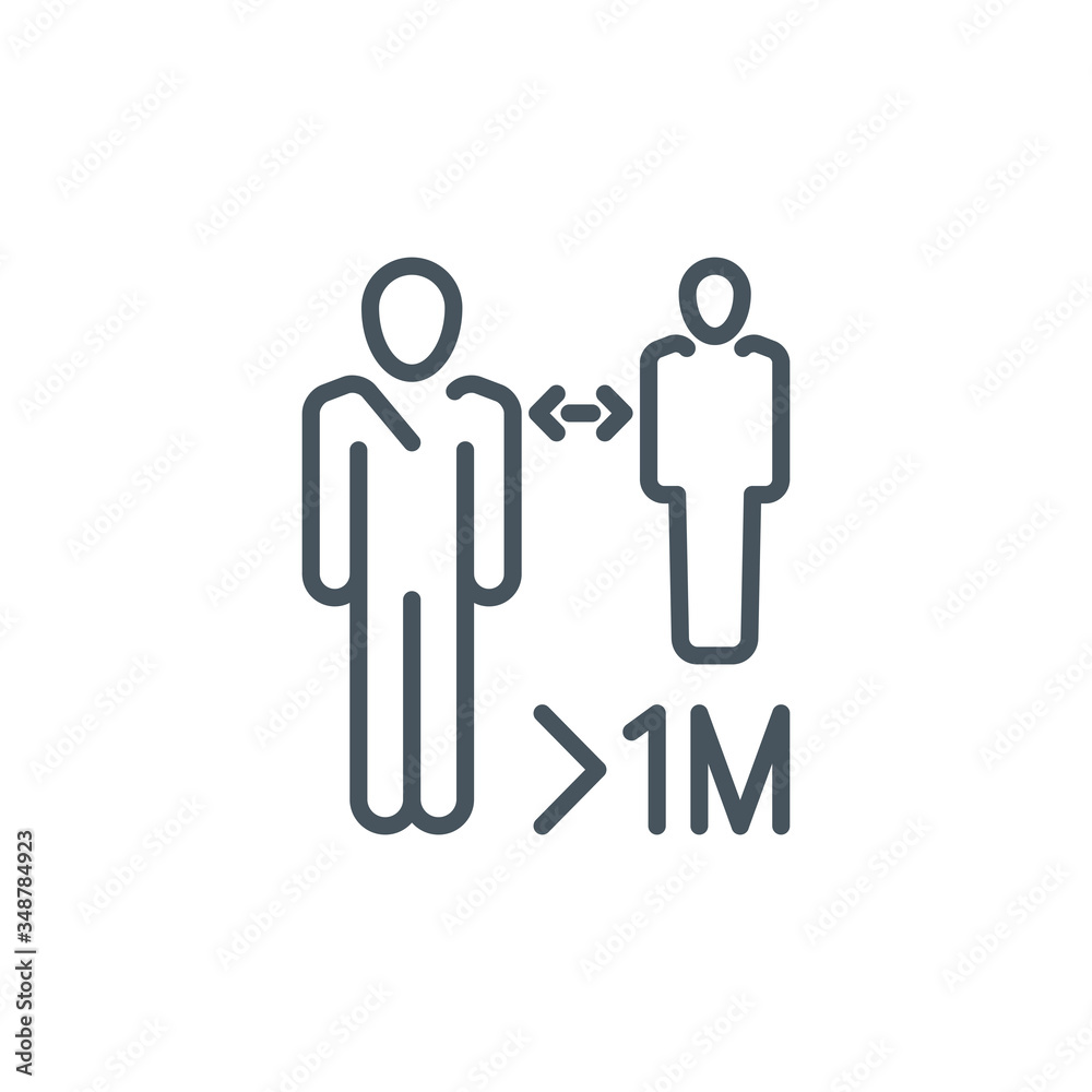 keep your distance single line icon isolated on white. Perfect outline symbol Prevention Coronavirus Covid pandemic quarantine banner. design warning element don't walk, stay home with editable Stroke keep your distance single line icon isolated on white. Perfect outline symbol Prevention Coronavirus Covid pandemic quarantine banner. design warning element don't walk, stay home with editable Stroke