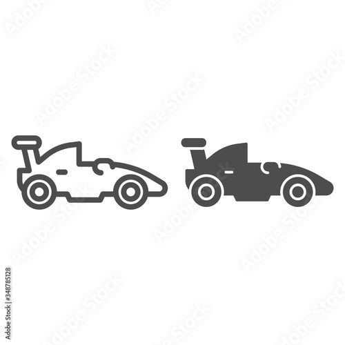 Sports racing car line and solid icon. Race vehicle automobile symbol, outline style pictogram on white background. Sport formula auto sign for mobile concept and web design. Vector graphics.