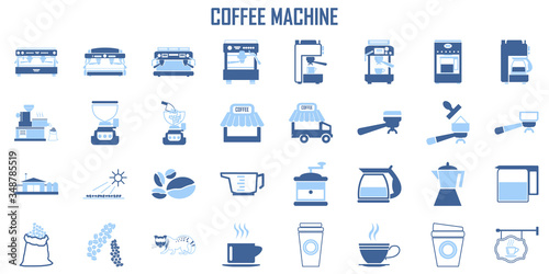 coffee, machine,  espresso, cup, kitchen  illustration flat icons. mono vector symbol