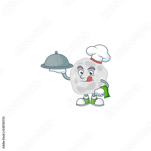 A fibrobacteres chef cartoon mascot design with hat and tray