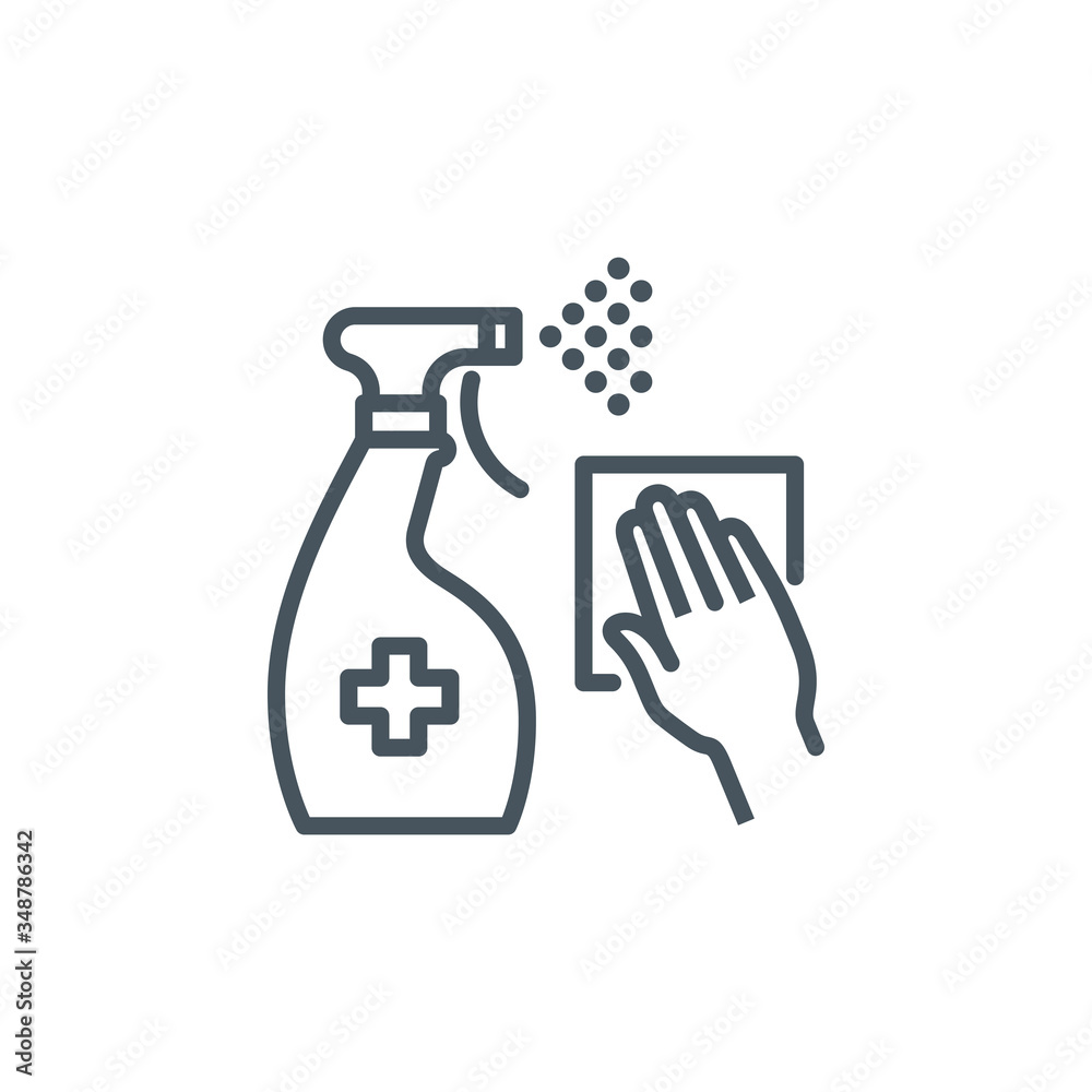 antiseptic spray bottle with hand single line icon isolated on white. outline symbol cleaner Coronavirus pandemic banner. Quality design element antibacterial disinfect surfaces with editable Stroke antiseptic spray bottle with hand single line icon isolated on white. outline symbol cleaner Coronavirus pandemic banner. Quality design element antibacterial disinfect surfaces with editable Stroke