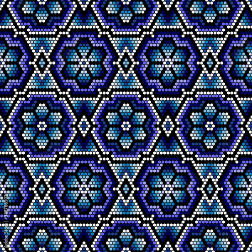 vector illustration of seamless pattern inspired in mexican huichol art style. Can be tiled