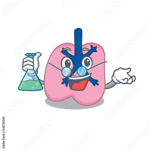 caricature character of lung smart Professor working on a lab